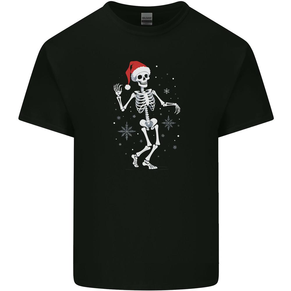 

A Christmas Skeleton Wearing a Xmas Hat Skull Mens Light Cotton T-Shirt L