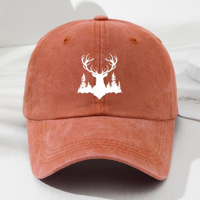 

Unisex retro baseball cap with deer and pine silhouette design, lightweight outdoor hat suitable for fishing, camping, hiking Adjustable