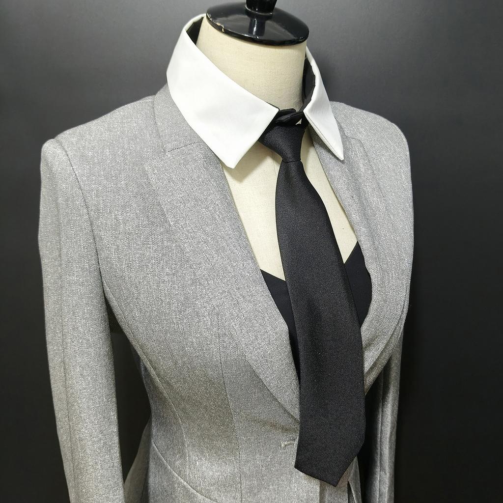 Campus Student Removable Faux Collar with Black Long Necktie Accent for Women Teens School Uniform Blouse Choker Collar