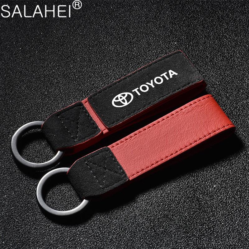 Suede Leather Car Vintage Keychain Zinc Alloy Key Ring For Toyota Hilux Aygo Yaris Ractis Corolla Camry CHR Auris Tacoma Cruiser
