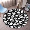 Skull Pattern Black White Round Rug Gothic Punk Style Halloween Decor Horror Theme Floor Mat Modern Home Accent Crystal Fleece