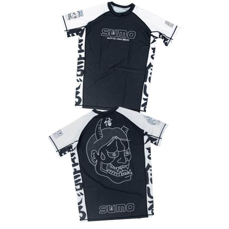 Nuova Rashguard BJJ 2026 – Disponibile in più colori – Maglietta da Allenamento MMA a Maniche Corte da Uomo con Stampa Maschera Demone Hannya