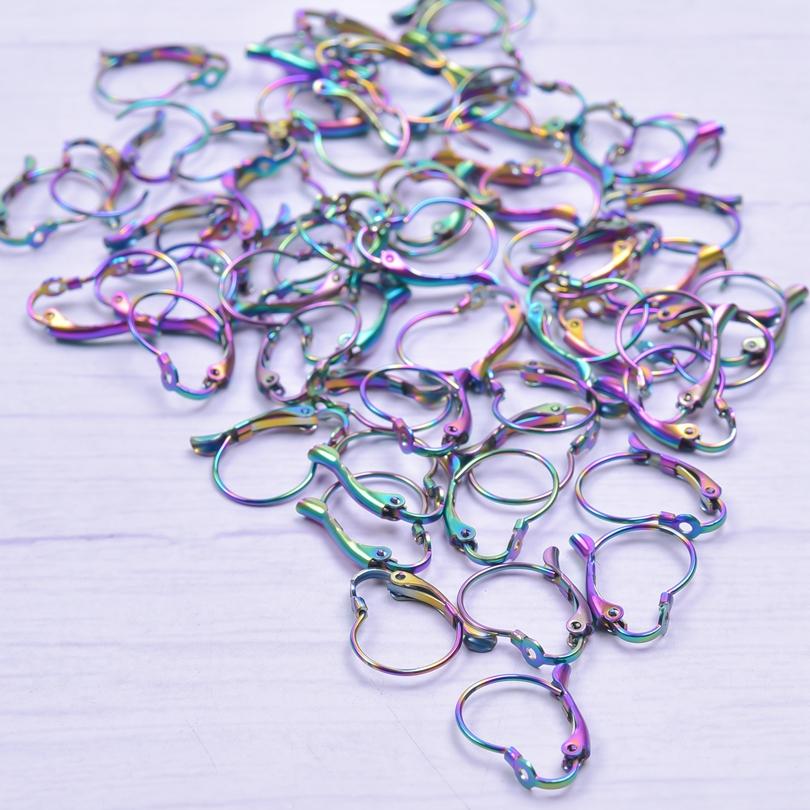 50pcs/Lot Rainbow Ear Hooks For Jewelry Making Earrings Ear Piercing Hoop Stainless Steel Jewelry Findings Wholesale Components