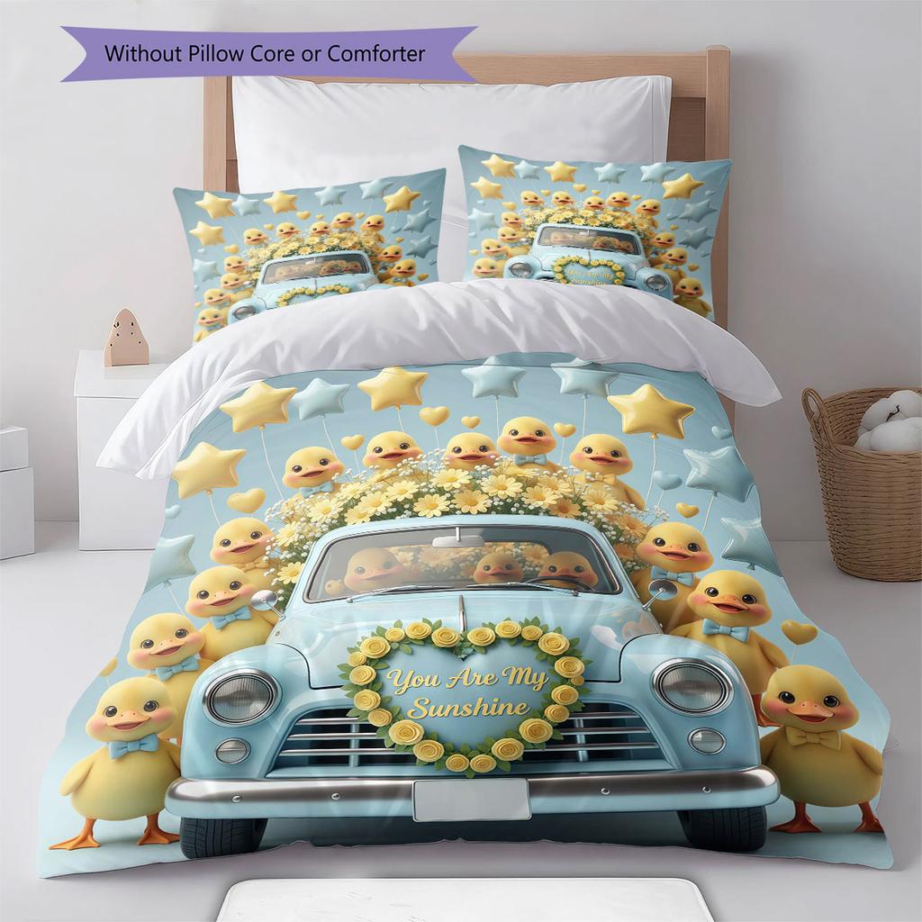 Trucks animals Pattern Bedding Quilt Set Quilt Cover Pillowcase Home Decoration Birthday Gift (1 * duvet cover + 2 * pillowcase, without core)