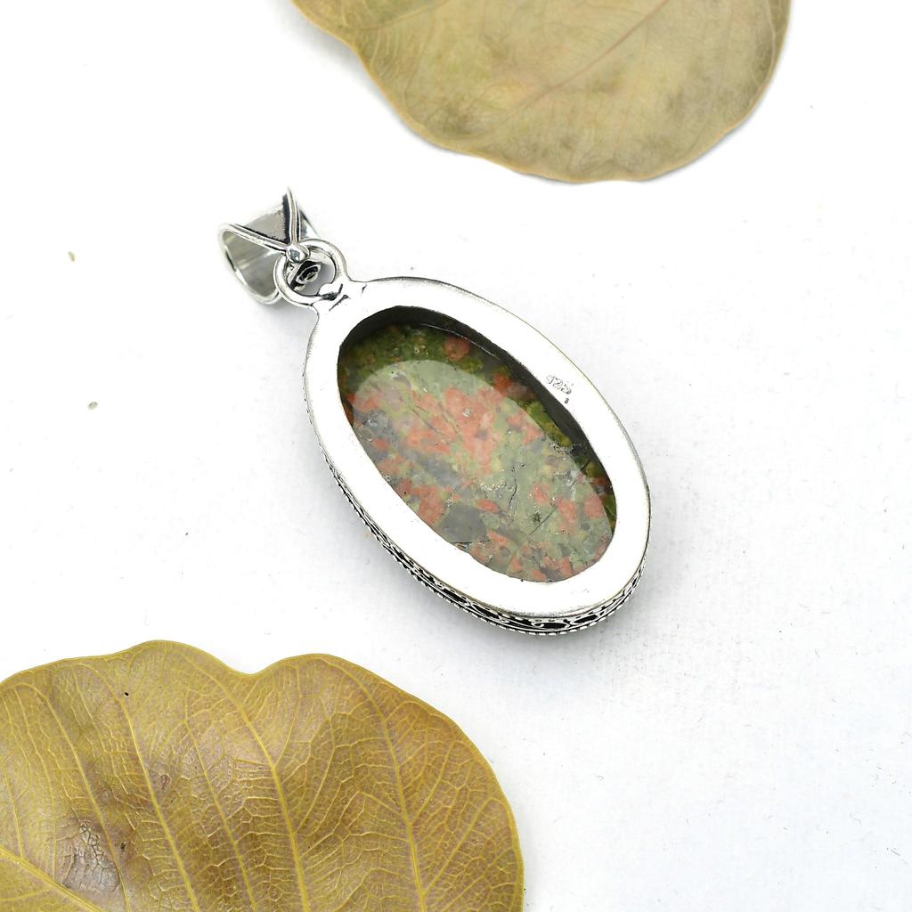 Unakite Gemstone Pendant : 925 Sterling Silver Handmade Jewelry Pendant