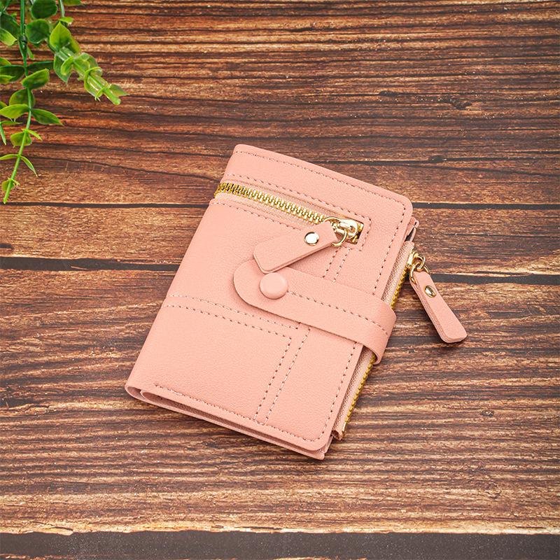 Ladies' Multi Zipper Pocket Wallet with Buckle Closure, Credit Card Slot, and ID Card Clip  Fashionable Daily Carrying Mini Wallet