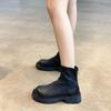 Round Toe Chunky Woman Short Shoes Autumn Winter Leather Waterproof Booties Fleece-Lined Ankle Boots for Women High Quality Boot