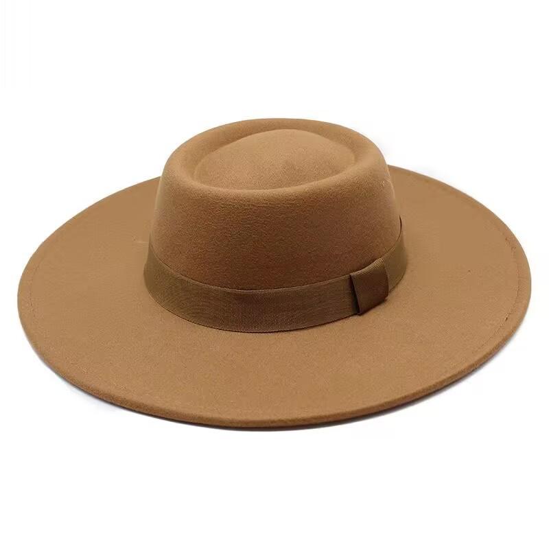 Popular European and American Simple Wool.cm Brim Men's and Women's Autumn and Winter Warm Outdoor Oval Ring Top Hat