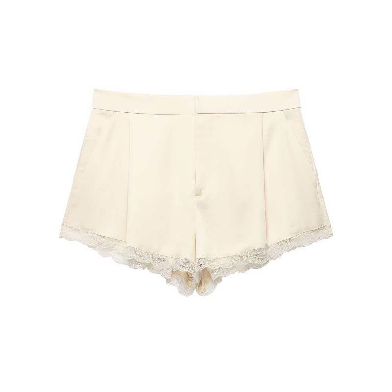 Summer Women s Silk Satin Lace Trim Shorts - Simple & Versatile M абрикосовый