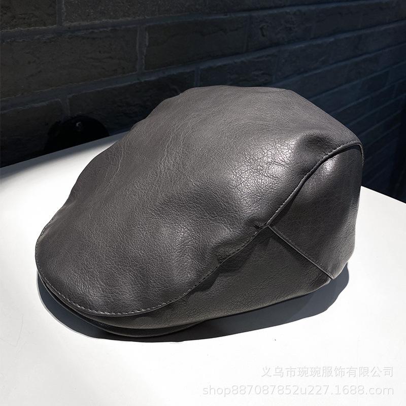 Autumn and Winter British Casual Cap Men's and Women's PU Leather Versatile Forward Hat New Bud Painter Hat