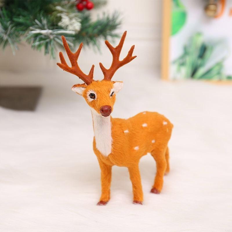 N80B for Creative Christmas Elk Ornament Simulation Winter Elk Figurine Crafts Decor for Home Restaurant Bar Table Decoration