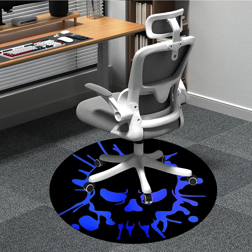 1pc Skull Blue Office Round Area Rug, Under Office Chairs Bedroom Living Room Home Decor, Room Deco