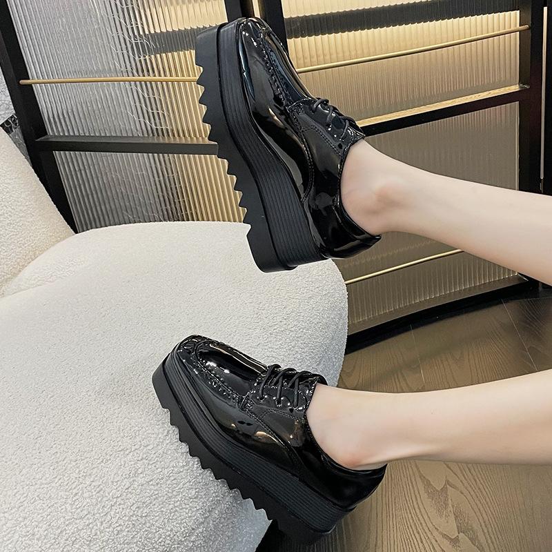 2025 Autumn Women's Thick-soled Muffin Shoes Square Toe Lace-up Waterproof Platform Slope Heel Single Shoes HZB-763-28