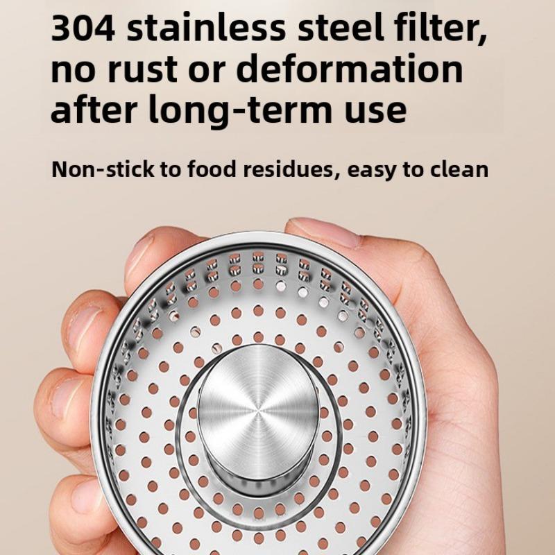 304 Kitchen Sink Filter Screen, Sink Leak-proof Plug, Anti-odor Sink, Springy Core, Press-type Drain
