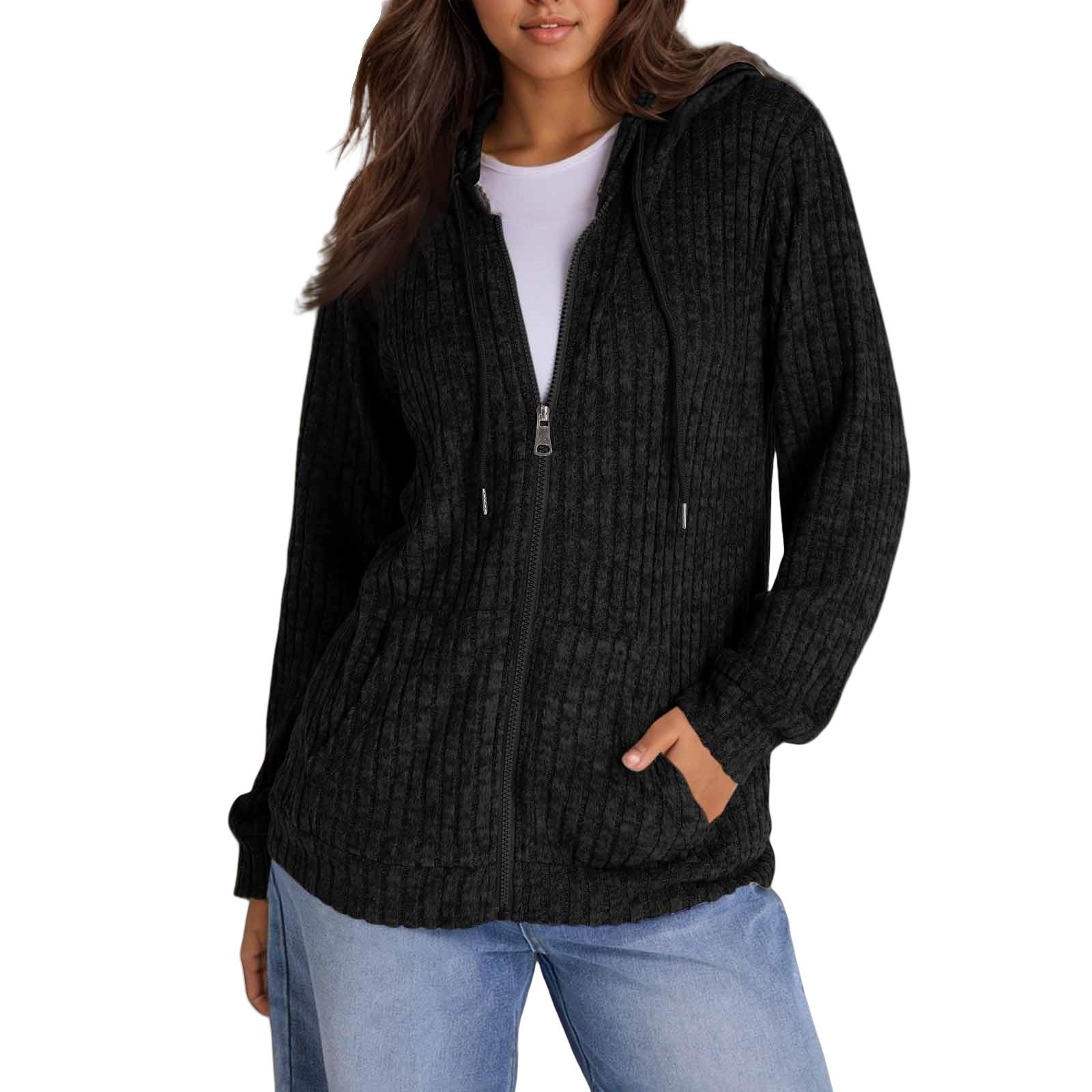 

Толстовки с капюшоном для женщин, модные топы, повседневная осенняя мода, свитшот с длинным рукавом и карманами, легкий пуловер L чёрный