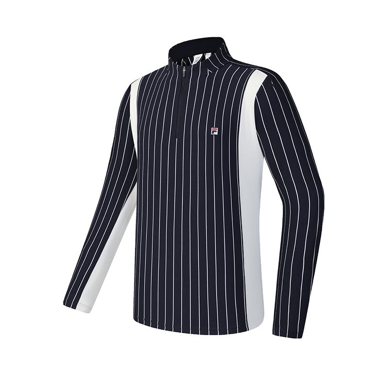FILA Striped Long Sleeve Breathable T-Shirt With Half Zip Men Tops A11M513219FZA