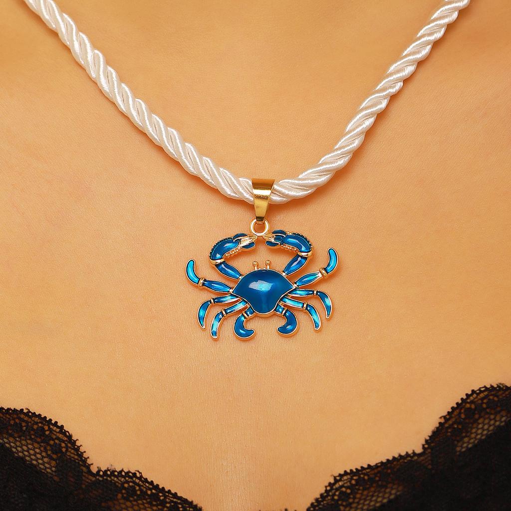 Cute Colorful Enamel Crab Lobster Ocean Animal Pendant White Rope Chain Necklace for Men Women Ocean Style Vacation Jewelry Gift
