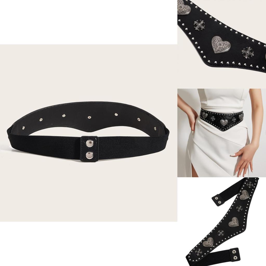 Ladies Faux Leather Waist Cincher With Metal Buckle And Elastic Stretch For Retro Style