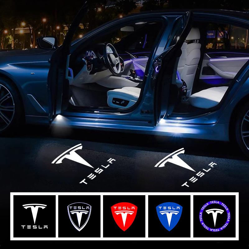2Pcs Car Door Welcome Lamp HD LED Emblem Projector Lights For Tesla Model 3 Model S Model X Model Y Cybertruck Roadster SpaceX