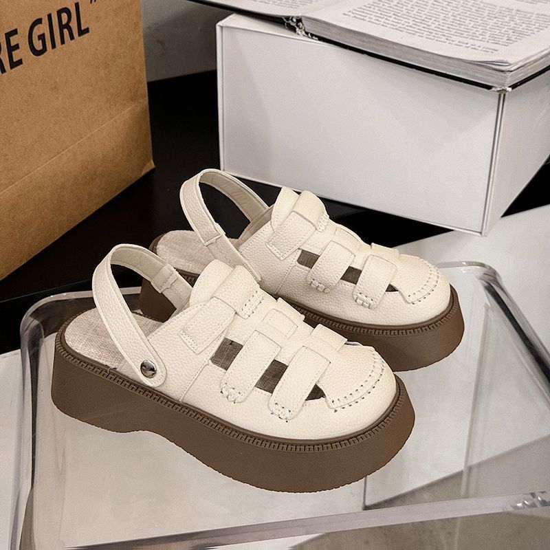 Two Wear Hollowed-out Bag Head Sandals for Women's Summer New Hole Shoes Thick-soled Half-slippers for Women