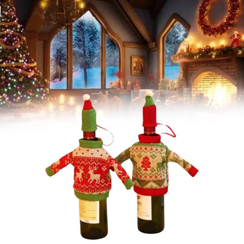 Weihnachtsflaschen Weinpullover Hüte Dekorationen Atmosphärensetzende Requisiten Geschenk