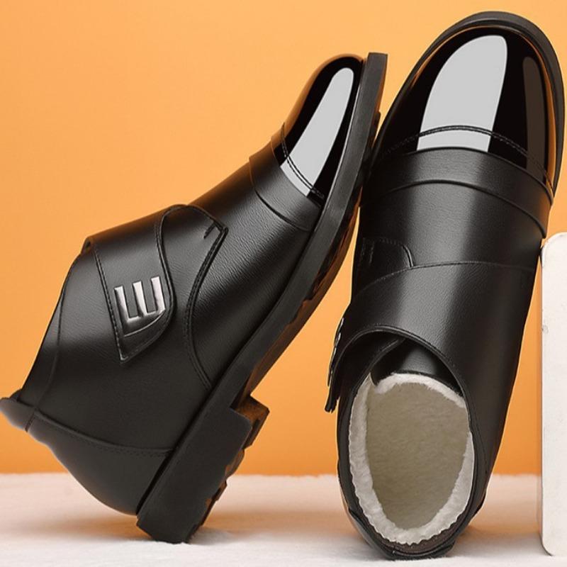 Sammet bomullsskor herrskor vinter lackläder medelålders förtjockad bomull högskor rund tå herr bomull läderskor