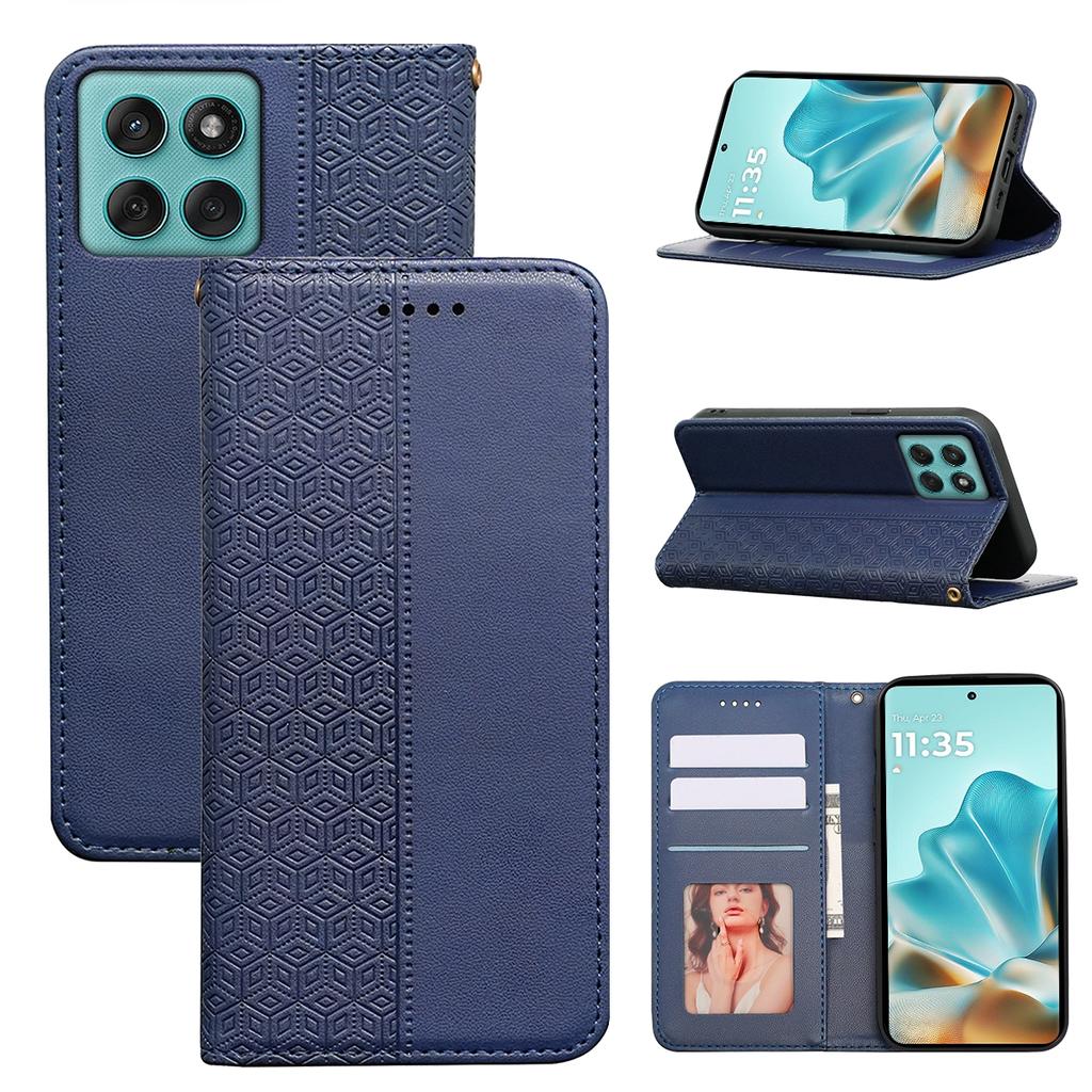 For Motorola Edge 60 Fusion 5G Wallet Phone Case Checkered Pattern Imprint Leather Flip Cover with Wrist Strap