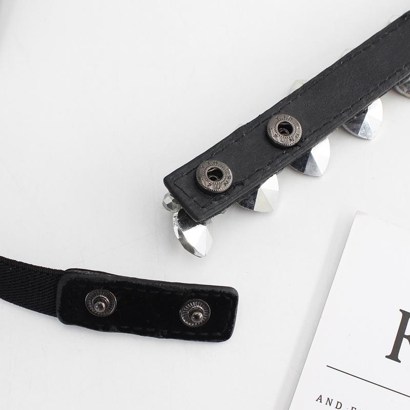 Women's Rhinestone Snap Button Elastic Waist Belt - Versatile Skinny Black Waist Cincher