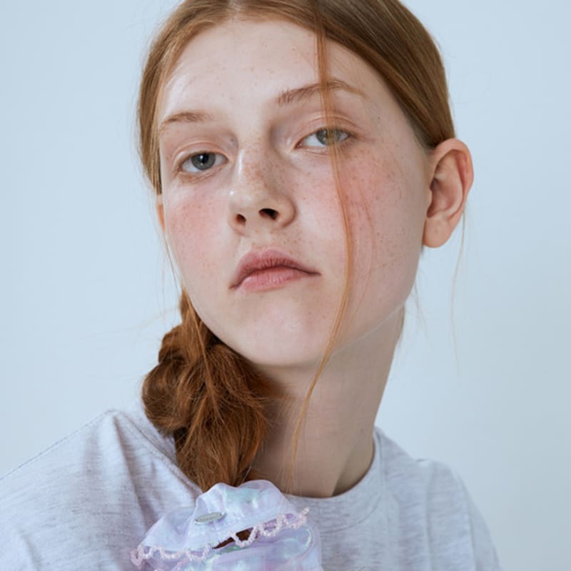 mellotory beaded frill scrunchie (pink)