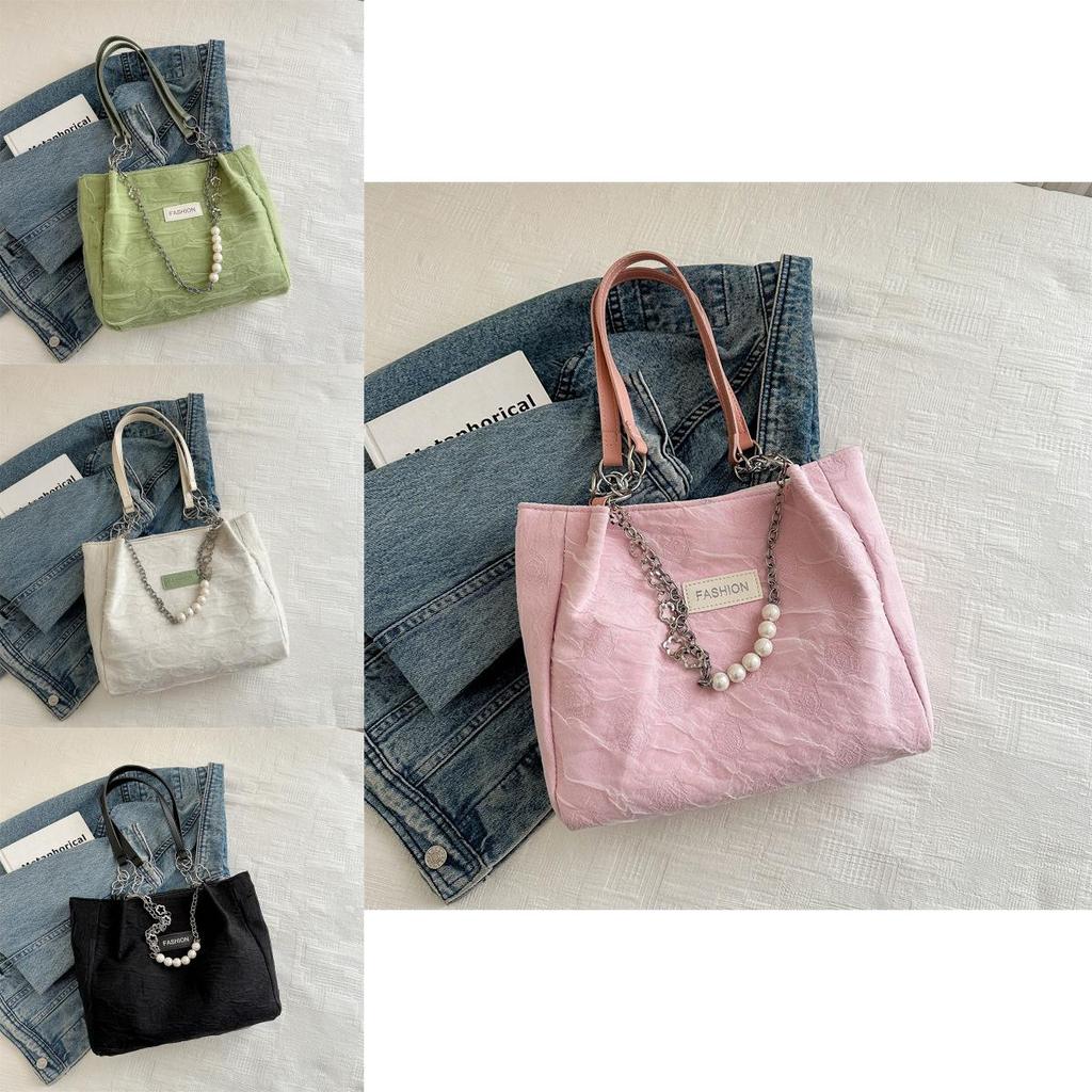 Spring New Arrival Large Capacity Pearl Chain Oxford Street Style Tote Bag