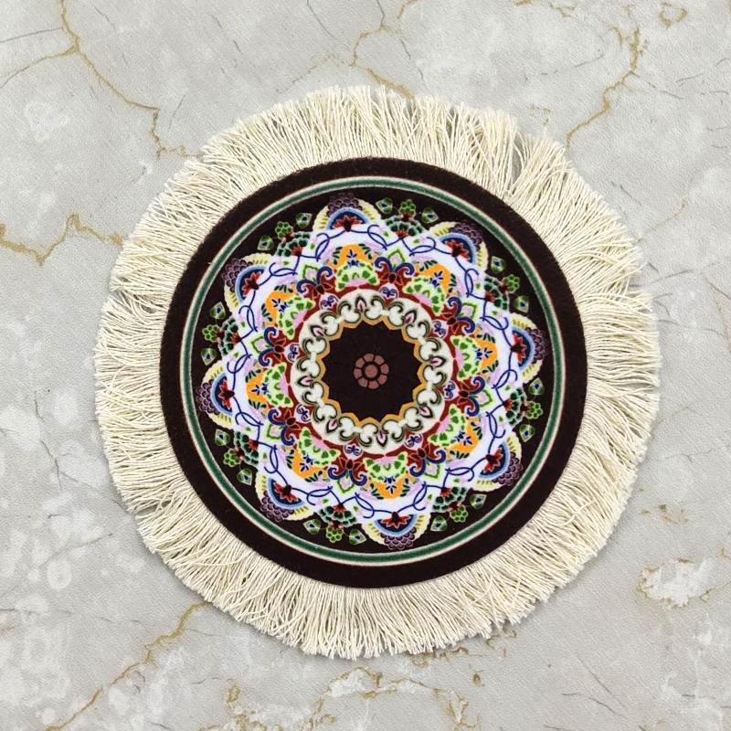 1PC Multi-Use Heat-Resistant Coaster Artisanal Round Durable Mat Non-Slip Ethnic Style Bohemian Coffee Washable 10cm