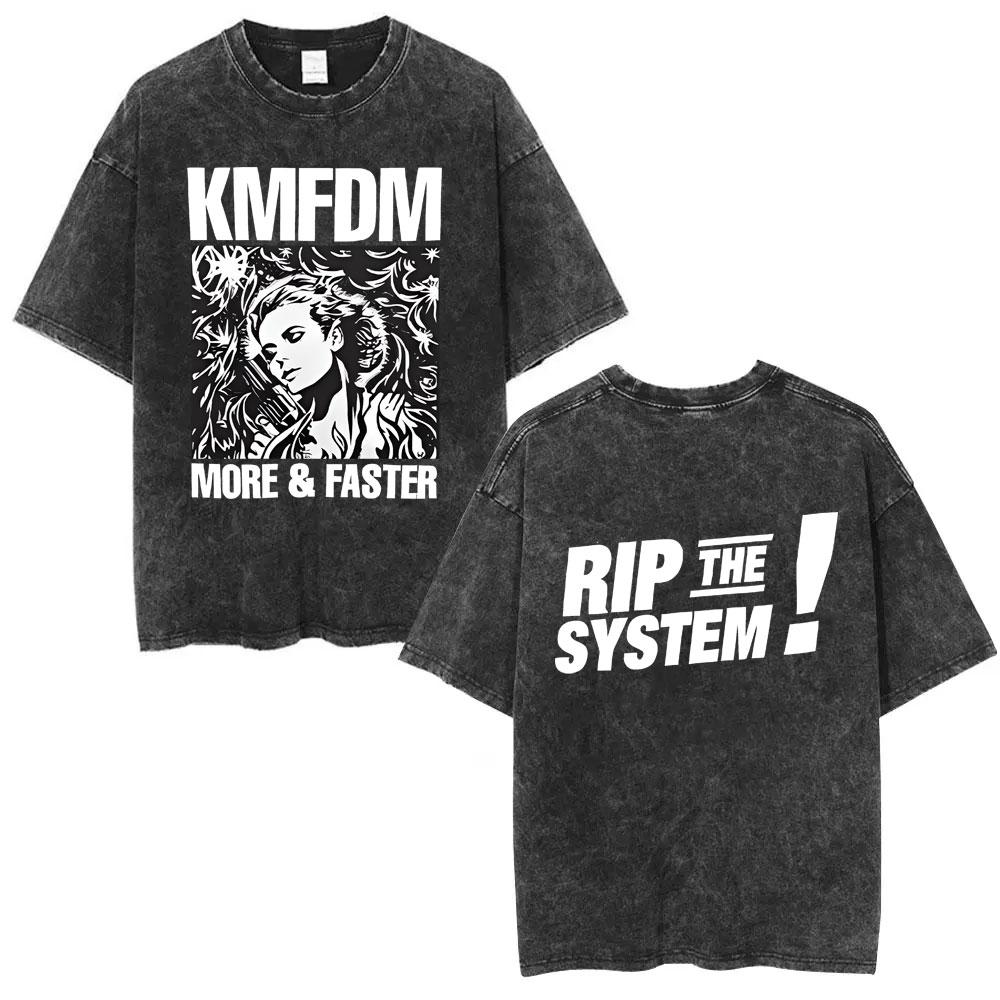 Washed Vintage Rock Band Kmfdm Angst Graphic Tshirt Men Women Retro Gothic Punk Streetwear Mens Casual Pure Cotton T Shirts