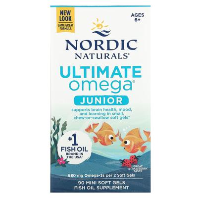 Ultimate Omega Junior, età 6+, Gusto Fragola, 680 mg, 90 mini softgel (340 mg per compressa)
