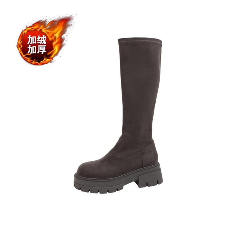 But Knee Suede Boots Children Thick-soled Autumn and Winter New Thin Elastic Long Tube Flat Bottom