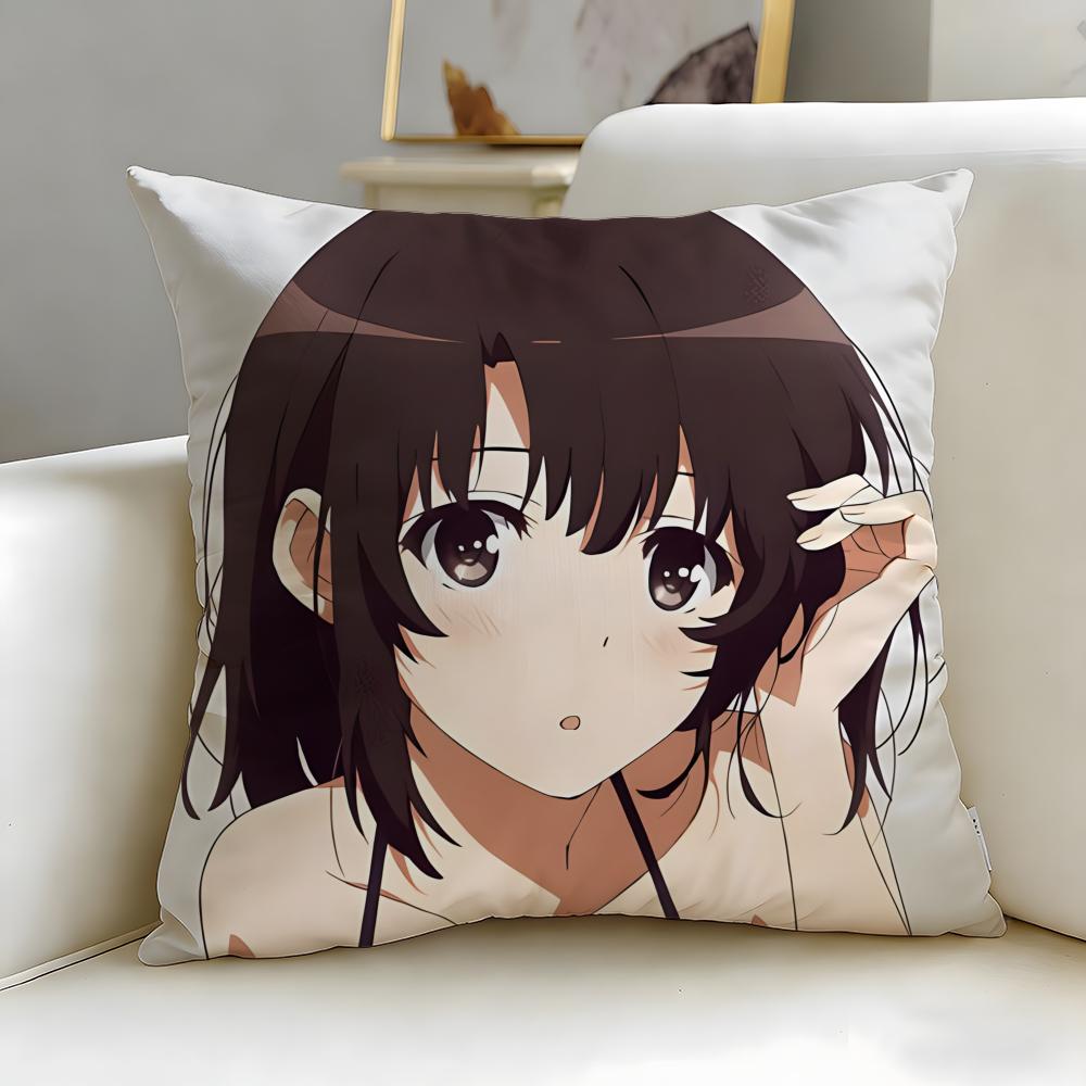 romance anime Saekano Cushion Cover Soft  EasyWash Pillow Case  Versatile for Couch Bed Travel and Office