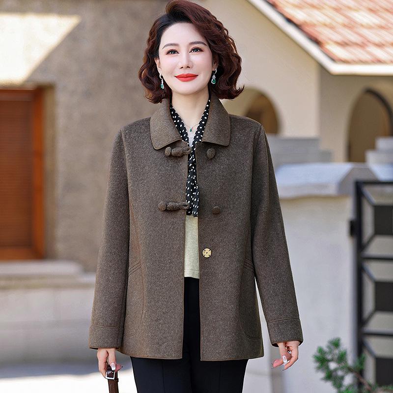 Stylish Slim Fit Double-Sided Woolen Coat for Middle-Aged Women - Versatile Autumn/Winter Wear
