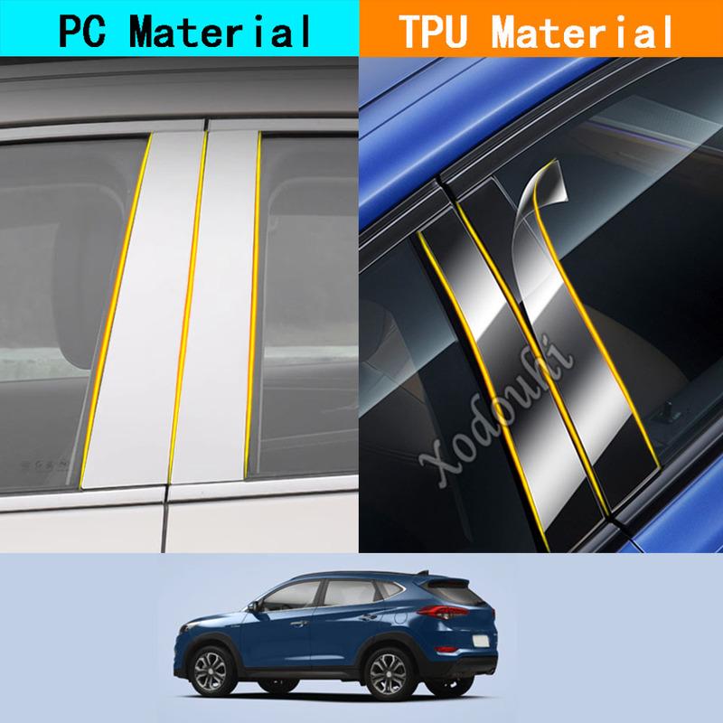 Car TPU/Glossy Mirror Pillar Post Cover Door Trim Window Molding Sticker 8pcs For Hyundai Tucson 2015 2016 2017 2018