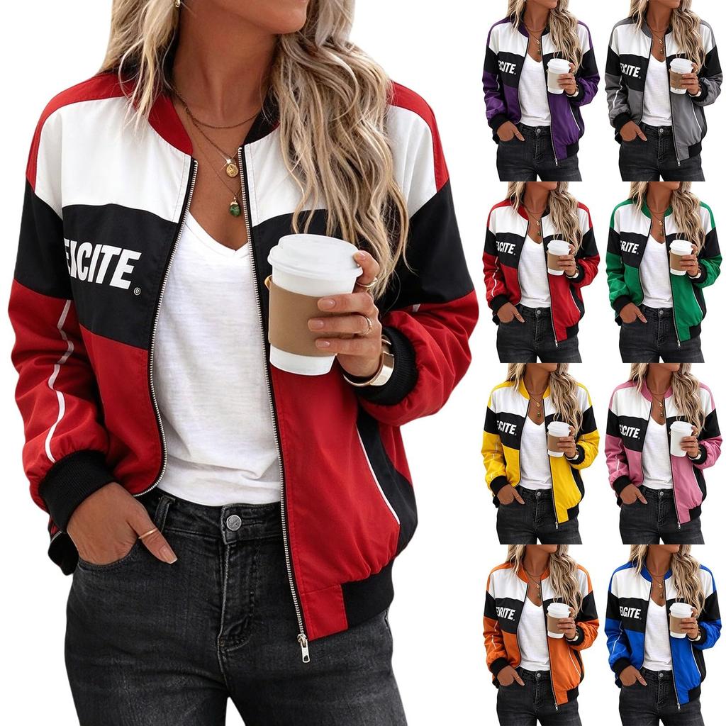 Women's Fashion Zip-Up Baseball Jacket Streetwear Casual Outerwear for Everyday Wear