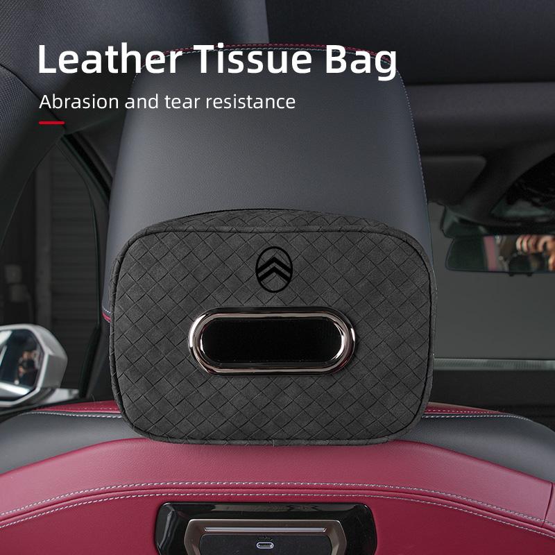 Plaid Pattern Car Tissue Bag PU Leather For Citroen C4 C3 C5 C1 C2 Berlingo Celysee Cactus Picasso Aircross Grand
