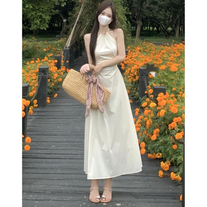 

Pure desire style Hepburn waist first love neck waist dress women s summer temperament age-reducing chic long skirt 3XL абрикосовий