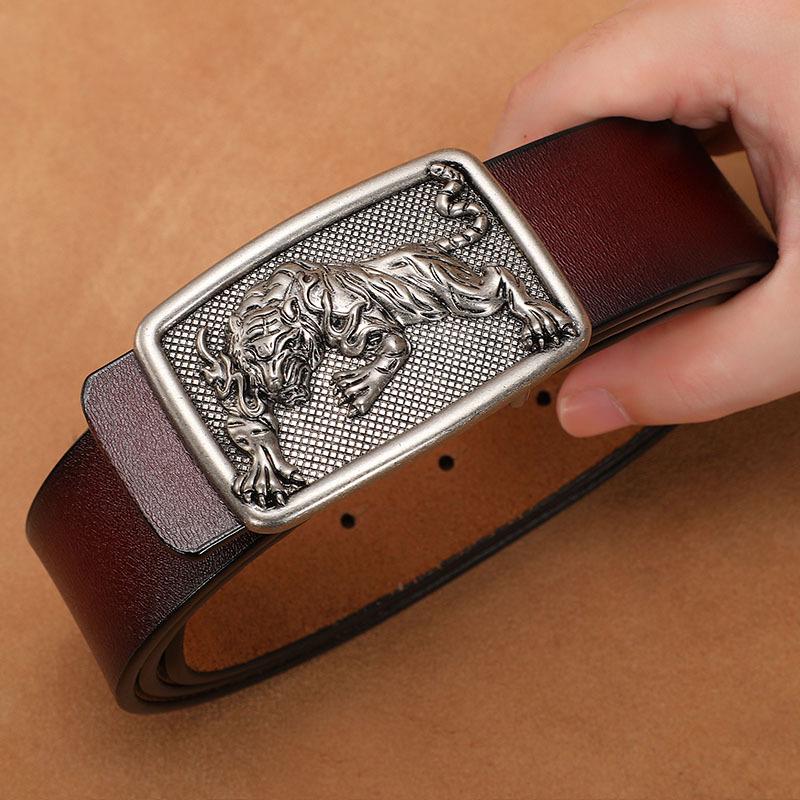 Men's Retro Genuine Cowhide Leather Belt with Smooth Buckle - Extended Large Size for Trendy and Plus-Size Fashion