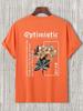 Optimistisches Streben nach Porsue Harajuku Blumendruck Herren T-Shirt Übergroße lockere T-Shirts Baumwoll-T-Shirts Atmungsaktive T-Shirts