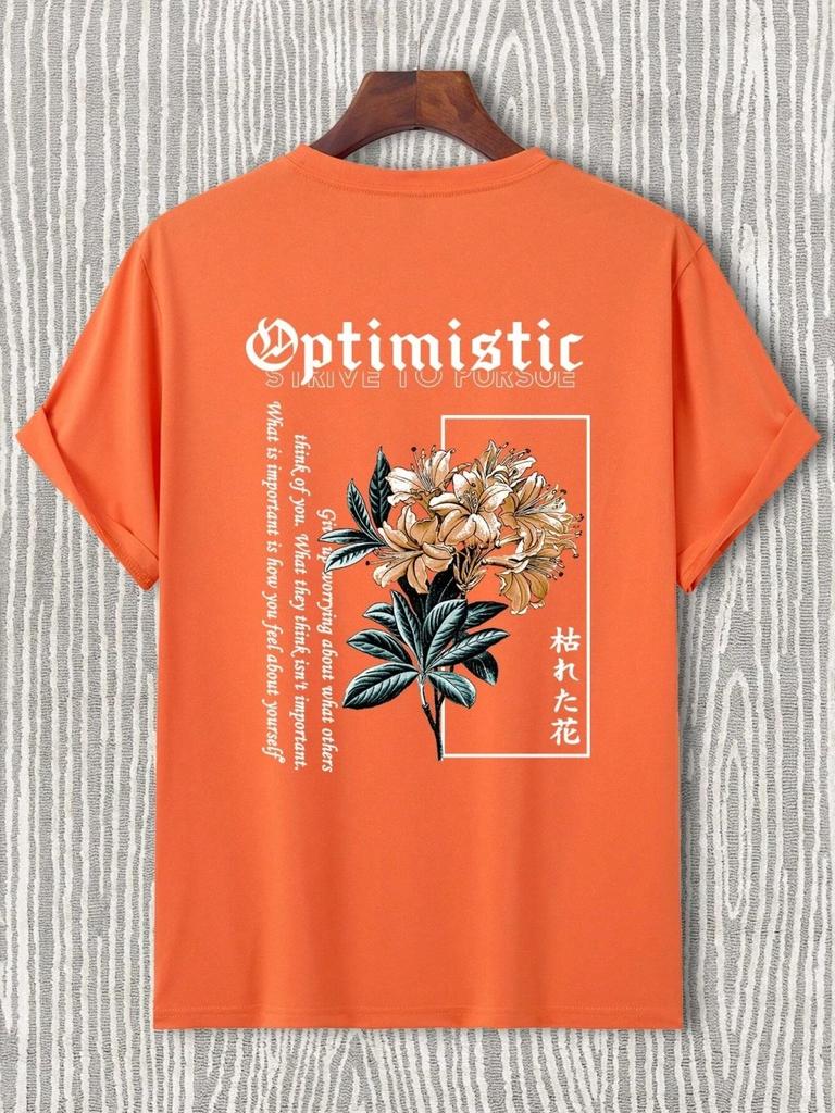 Optimistisches Streben nach Porsue Harajuku Blumendruck Herren T-Shirt Übergroße lockere T-Shirts Baumwoll-T-Shirts Atmungsaktive T-Shirts