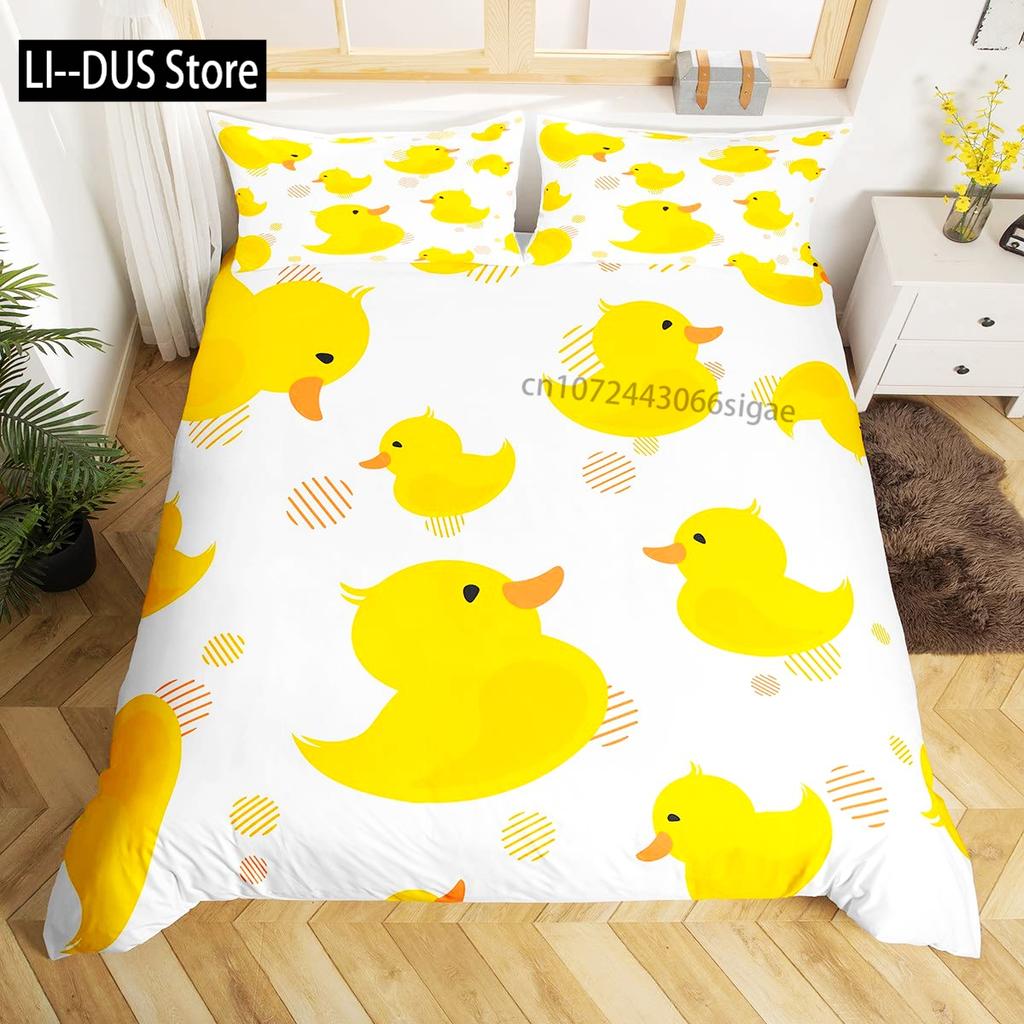 Housse de couette canard de dessin animé pour enfants garçons filles Kawaii canard avec couronne fleurs ensemble de literie housse de couette animal avec 2 taies d'oreiller