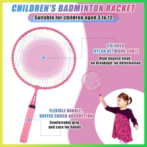 TUZHE Kids Badminton Set with Carry Case, Mini Badminton Rackets for Beginners, Outdoor & Beach Sports Game Toy