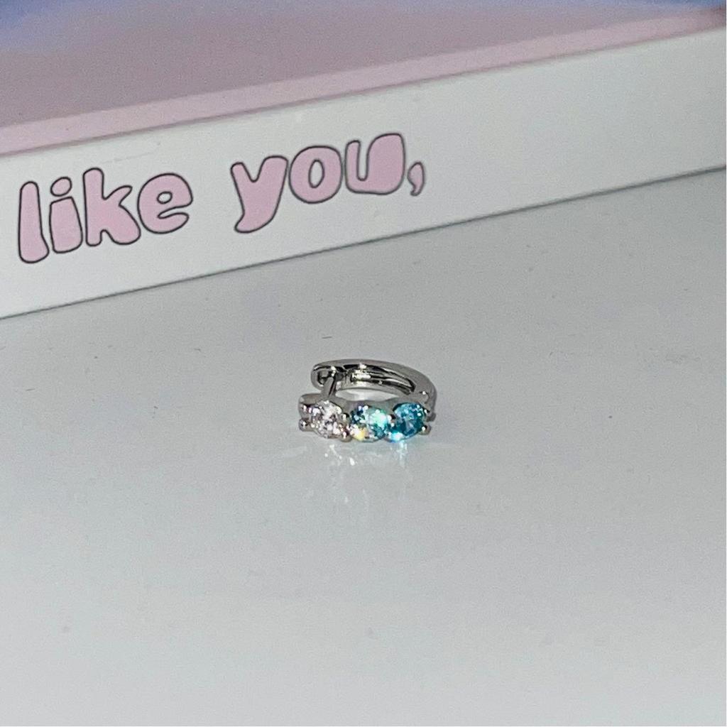 Double Ear Piercing Hoop Earrings with Colored Zircon – Exquisite, Flashy, Niche Design