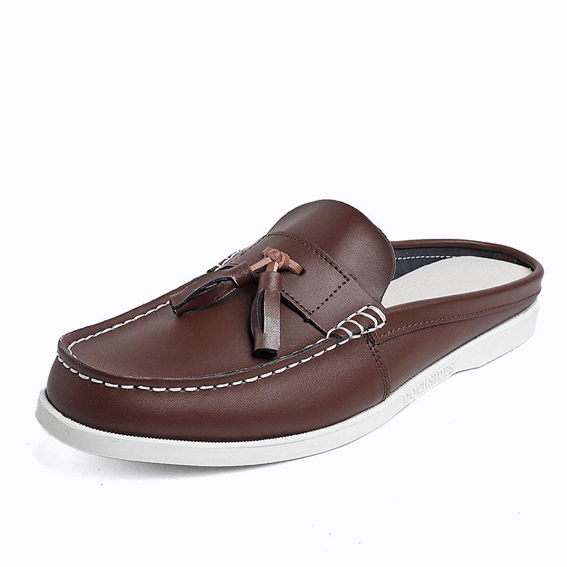 Newest Mens Casual Leather Half Shoes For Men Loafers Shoes Handmade High Quality Summer Slipper Male Flats Lazy Shoes Muller Shoes