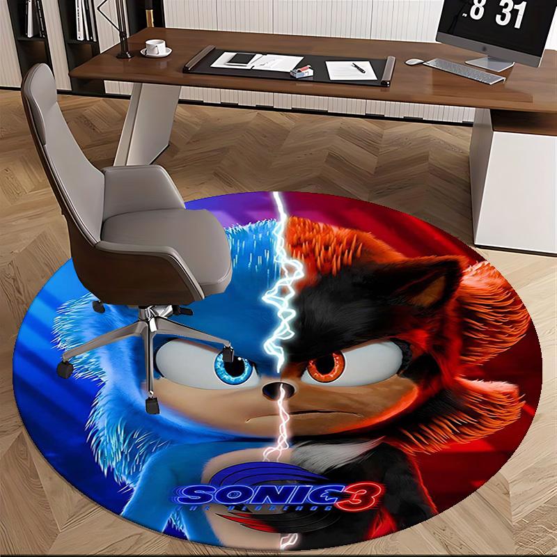 1pc Sonic the Hedgehog 3 Anime Design Round Carpet - Office Chair Mat, Non-Slip Rug for Home Decor, Living Room, Bedroom