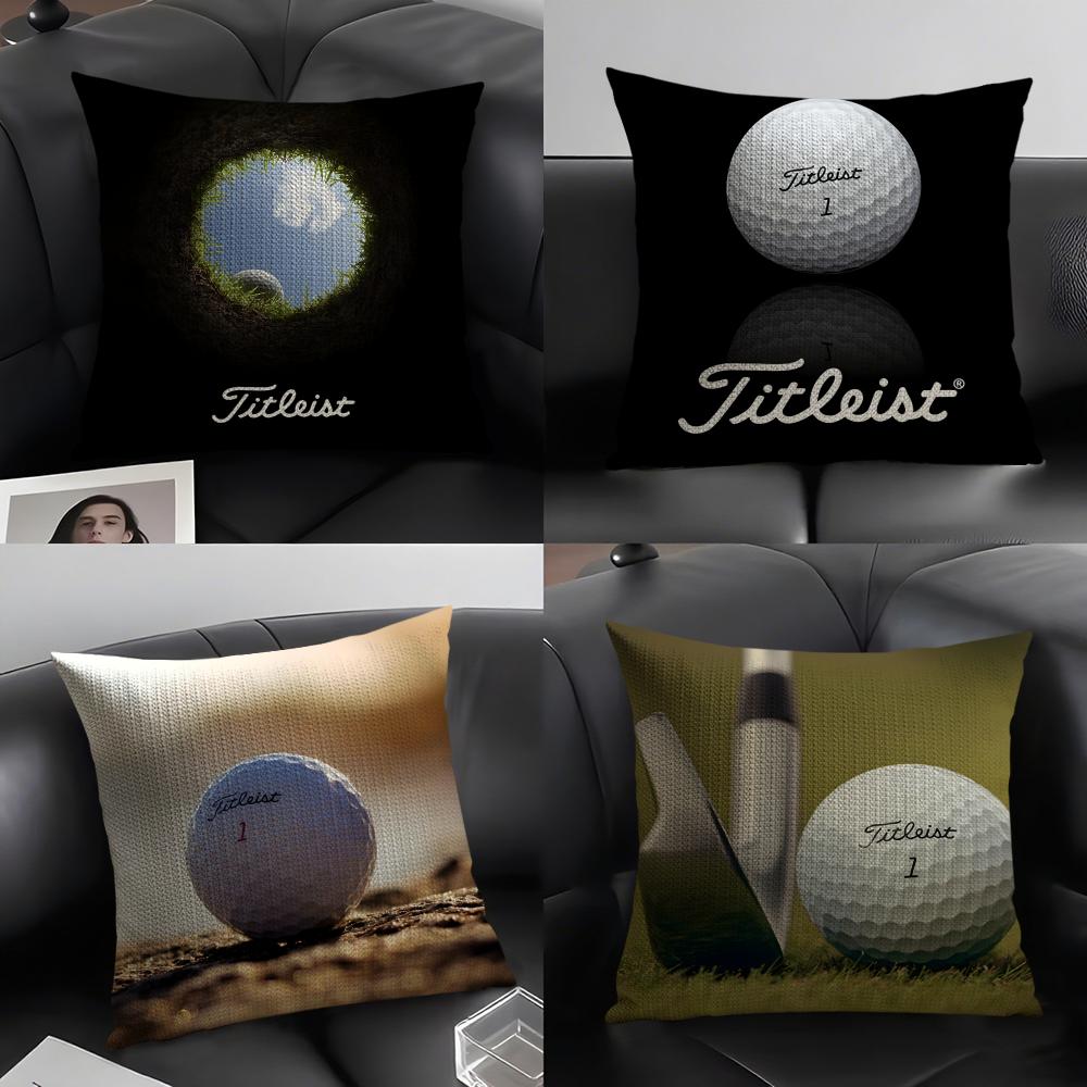 TTitleist Brand Cushion Cover Natural Linen Organic Fabric DoubleSided Printing Sofa Home Decor Gift Pillow Case