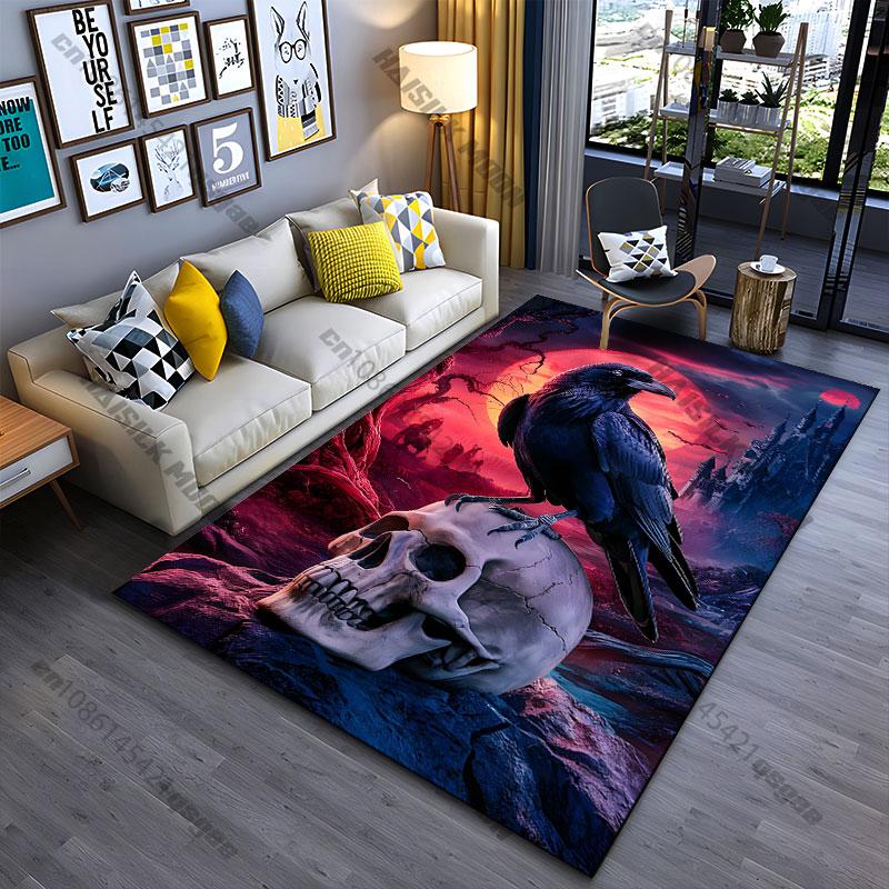 Darkness death raven eerie castle carpet Yoga living room room decor children's crawling mat doormat area rug games mat